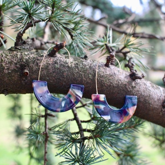 Baublebar Navy Gold Resin Drop Oval Hoop Earrings - Picture 4 of 11